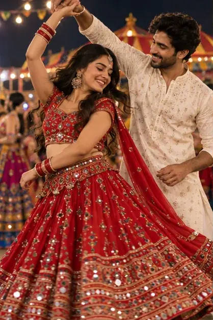 couples collection style illustration; not a generated result for Coordinated Garba couple